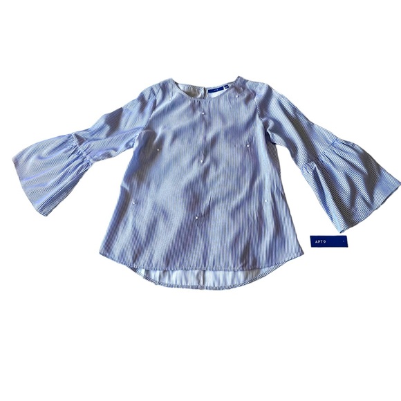 Apt. 9 Embellished Bell Sleeve Blue & White Stripe with Pearls Small - Picture 2 of 15